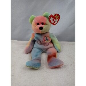 Vintage‎ TY Beanie Baby Peace The Bear 1996 Plush Ty-Dyed Bear Stuffed Animal